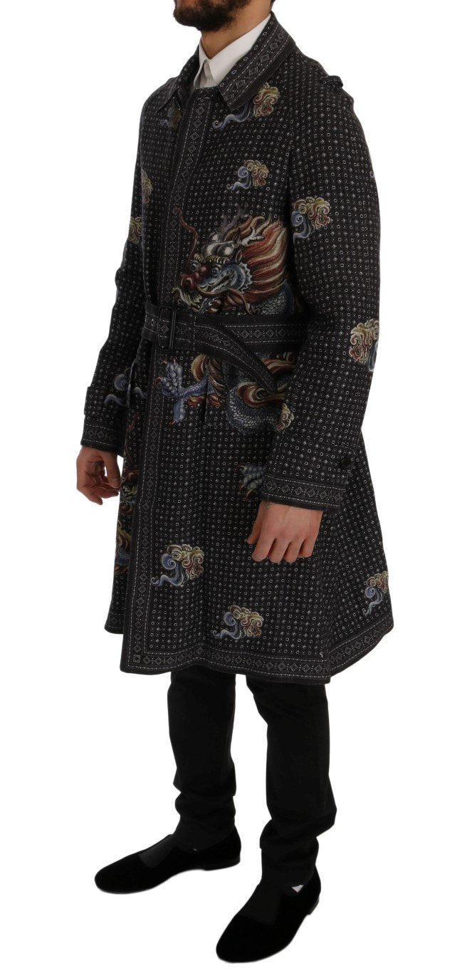 Blue Dragon Print Trench Coat