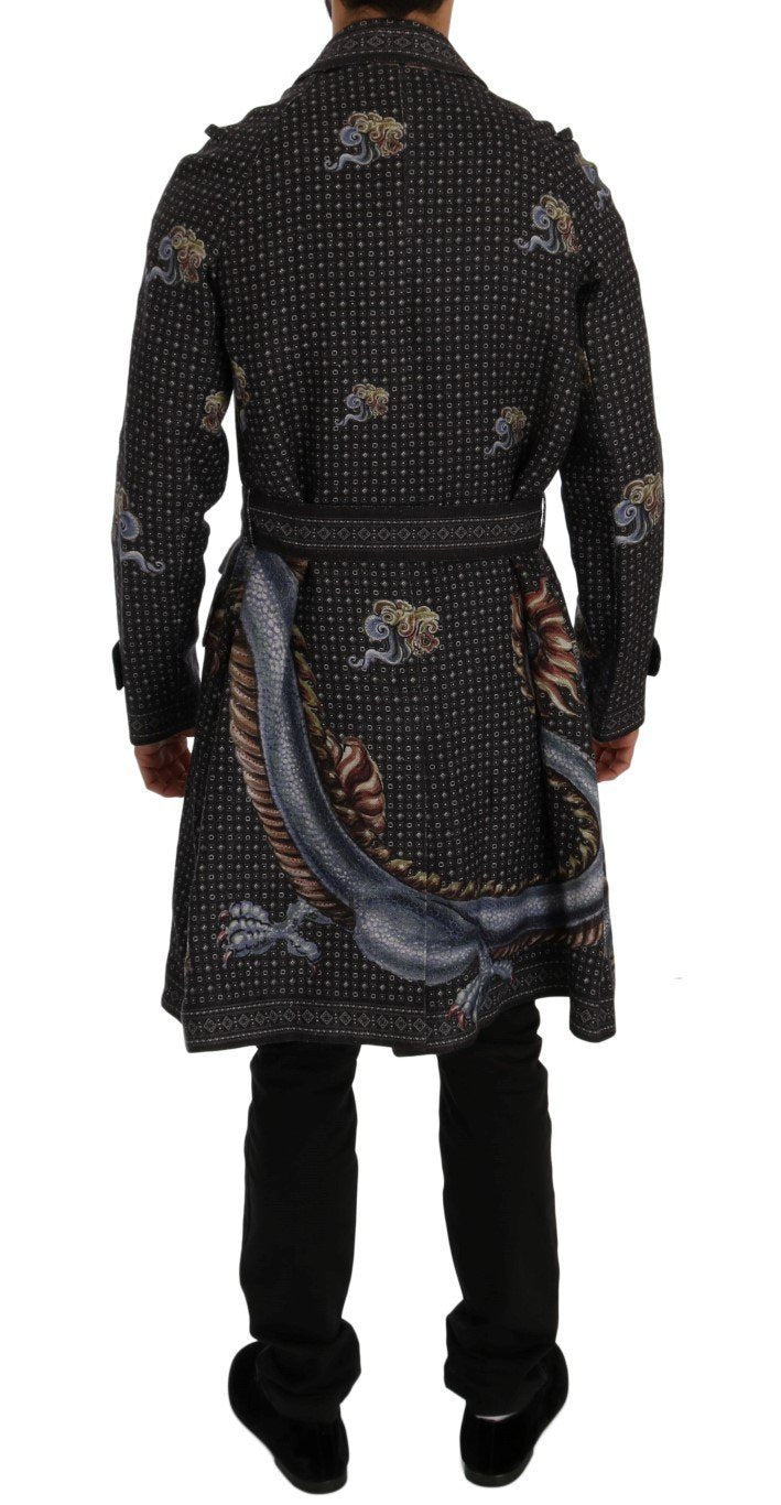 Blue Dragon Print Trench Coat