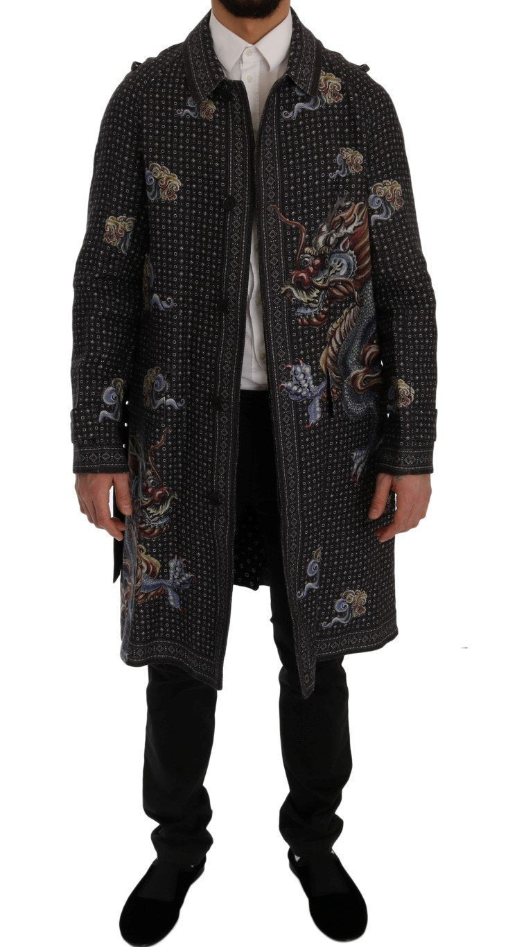 Blue Dragon Print Trench Coat