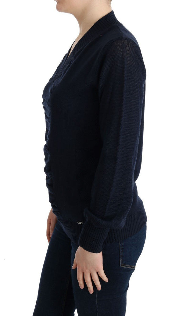 Blue V-Neck Wool Blend Sweater