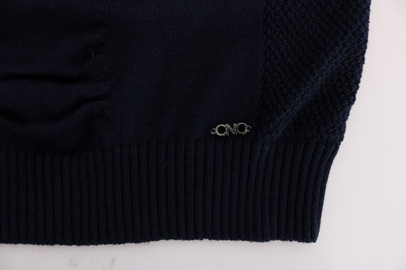 Blue V-Neck Wool Blend Sweater