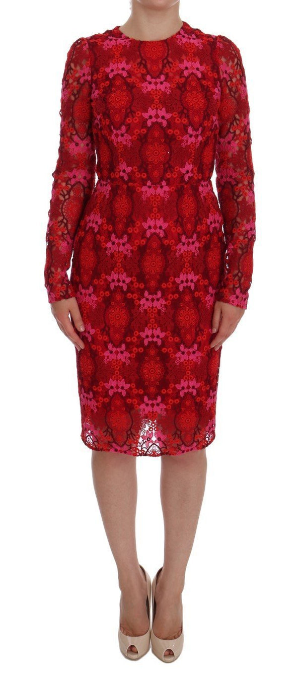 Red Floral Ricamo Sheath Dress