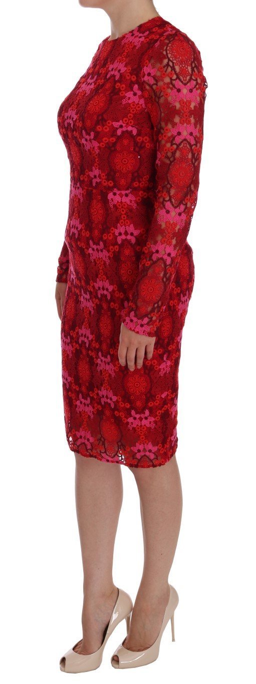 Red Floral Ricamo Sheath Dress