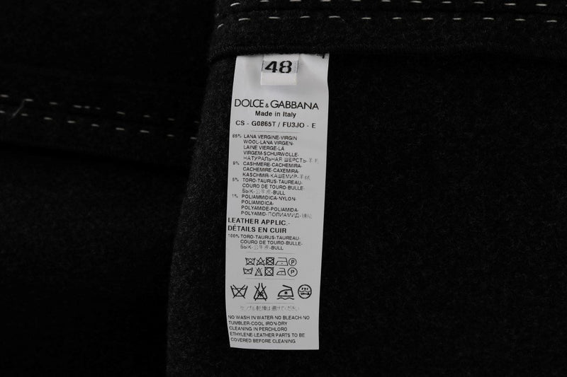 Gray Wool Cashmere Leather Hooded Poncho