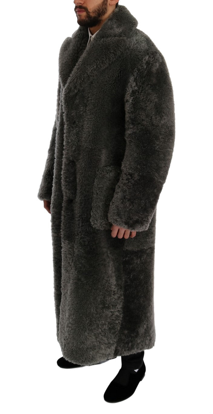 Gray Lambskin Fur Shearling Coat