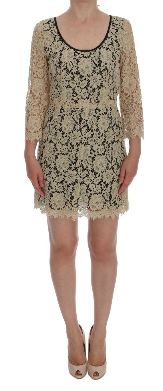 Beige Floral Lace Short Mini Shift Dress