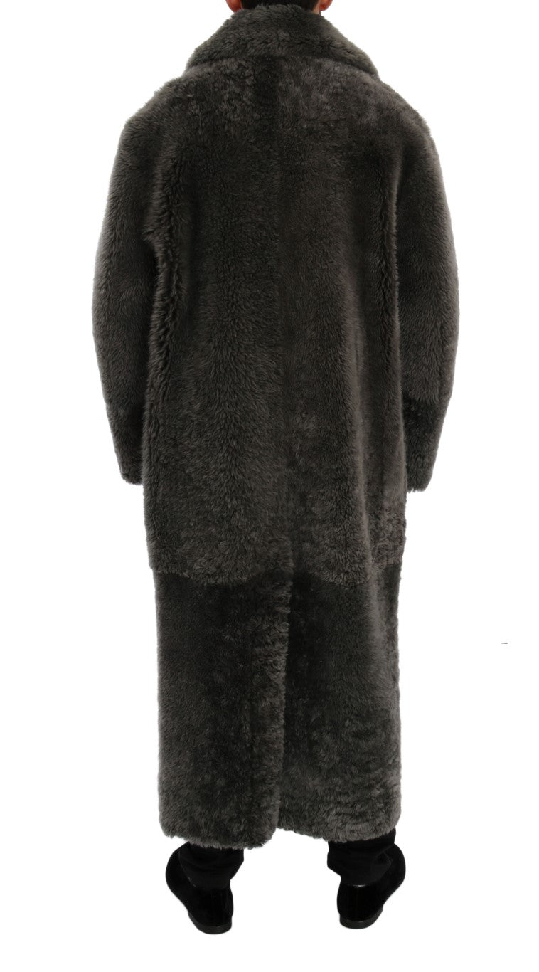 Gray Lambskin Fur Shearling Coat