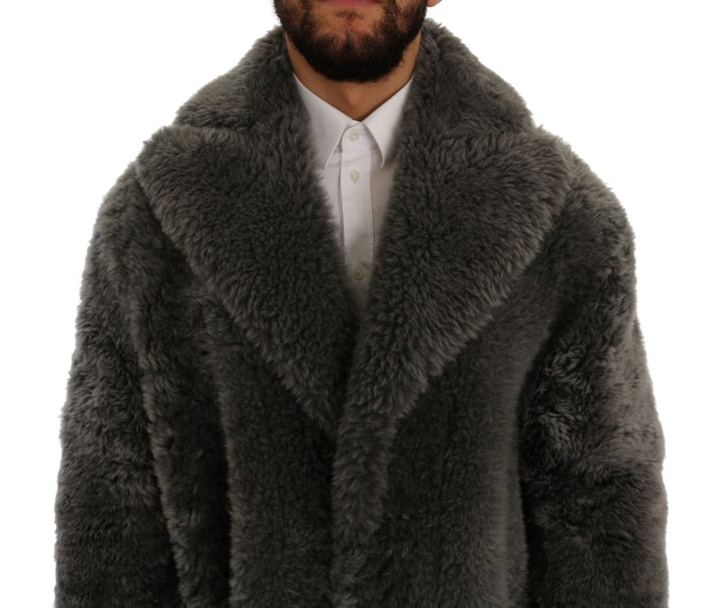 Gray Lambskin Fur Shearling Coat