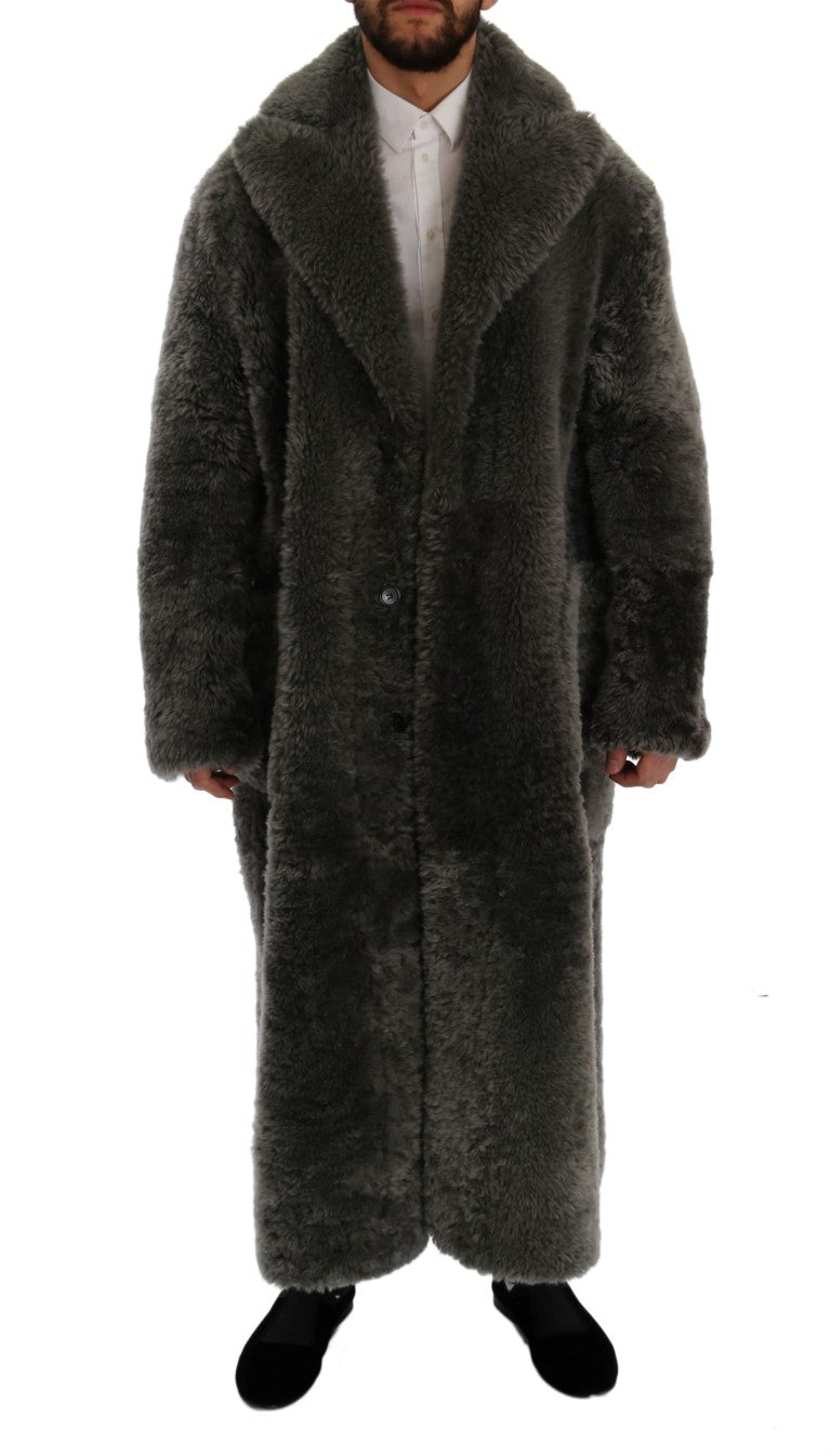 Gray Lambskin Fur Shearling Coat