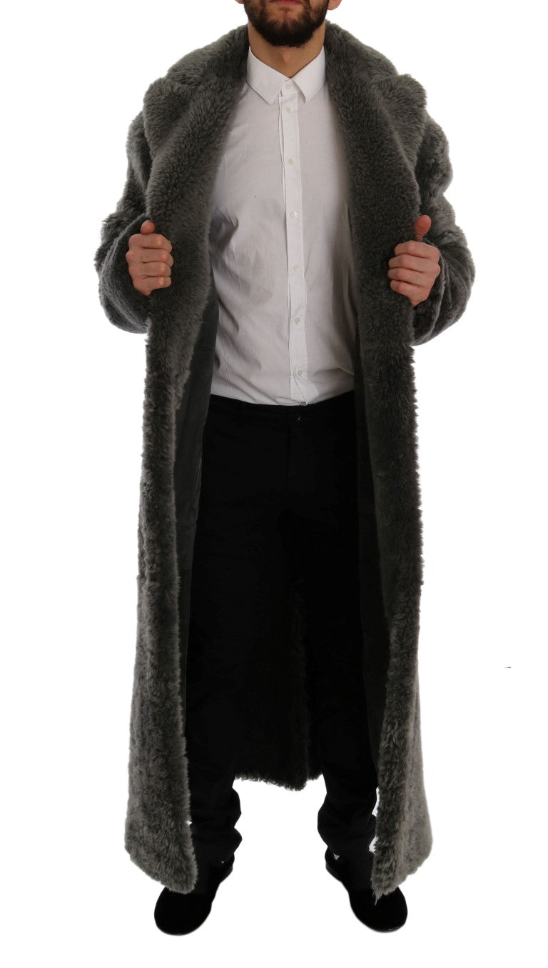 Gray Lambskin Fur Shearling Coat