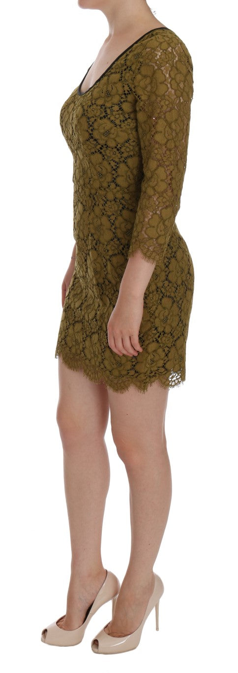 Yellow Floral Lace Short Mini Shift Dress