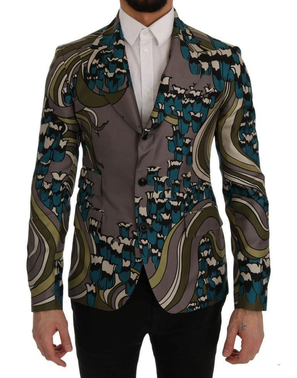 Gray Silk Three Button Blazer
