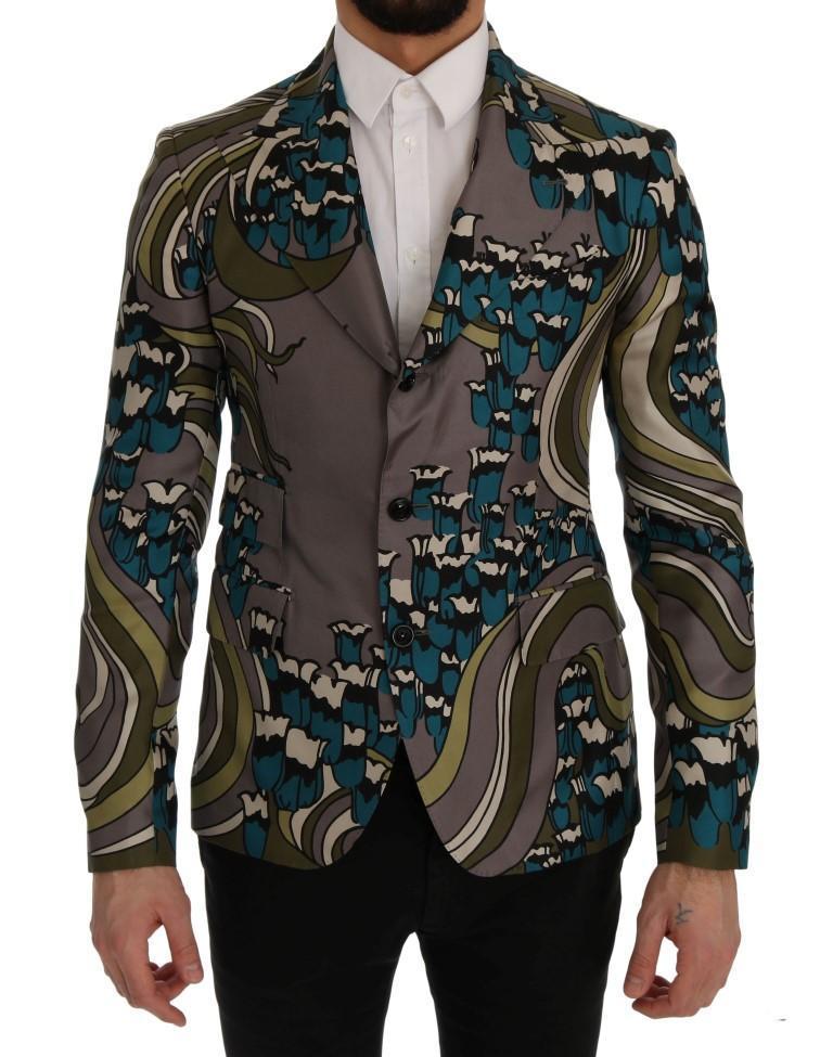 Gray Silk Three Button Blazer