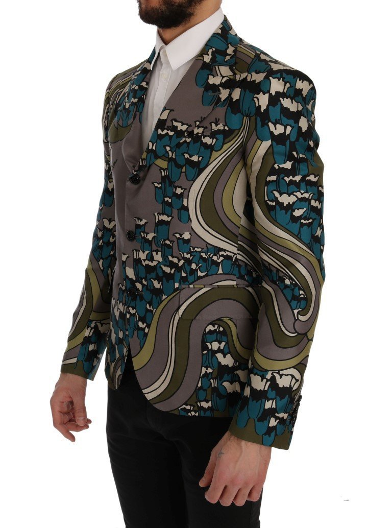 Gray Silk Three Button Blazer