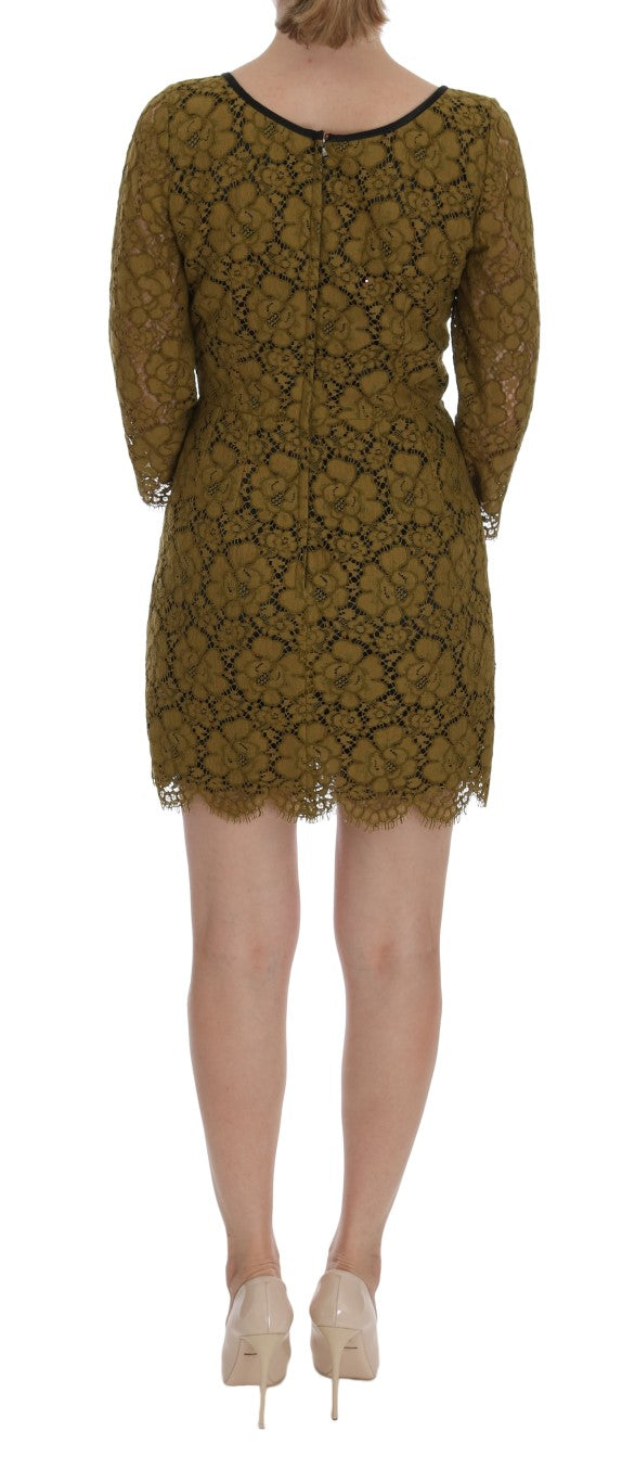 Yellow Floral Lace Short Mini Shift Dress