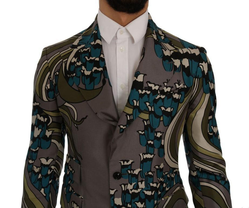 Gray Silk Three Button Blazer