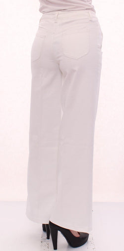 White Cotton Logo Regular Fit Jeans Pants