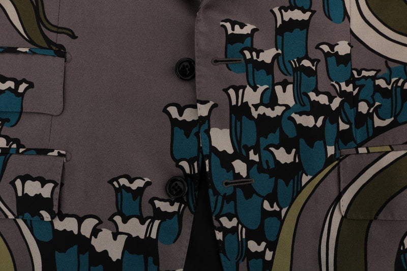 Gray Silk Three Button Blazer