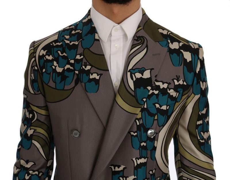 Gray Silk Double Breasted Blazer Jacket