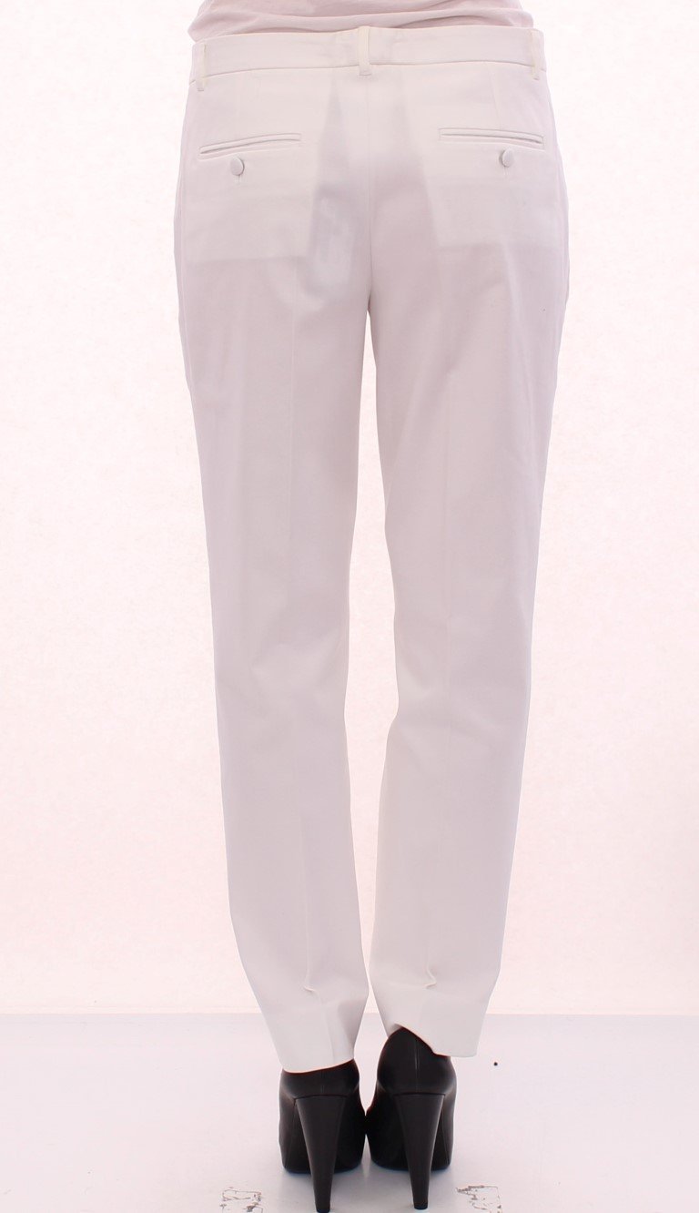 White Cotton Solid Pattern Dress Pants