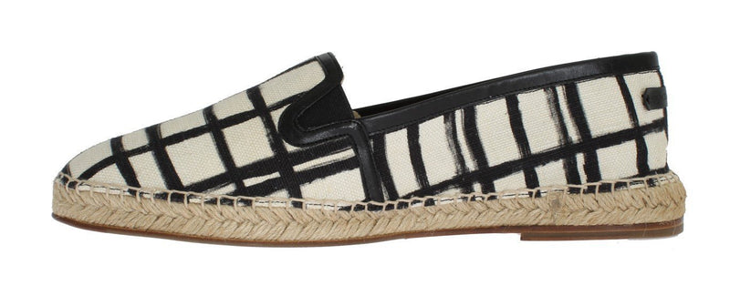 White Linen Checkered Logo Espadrilles