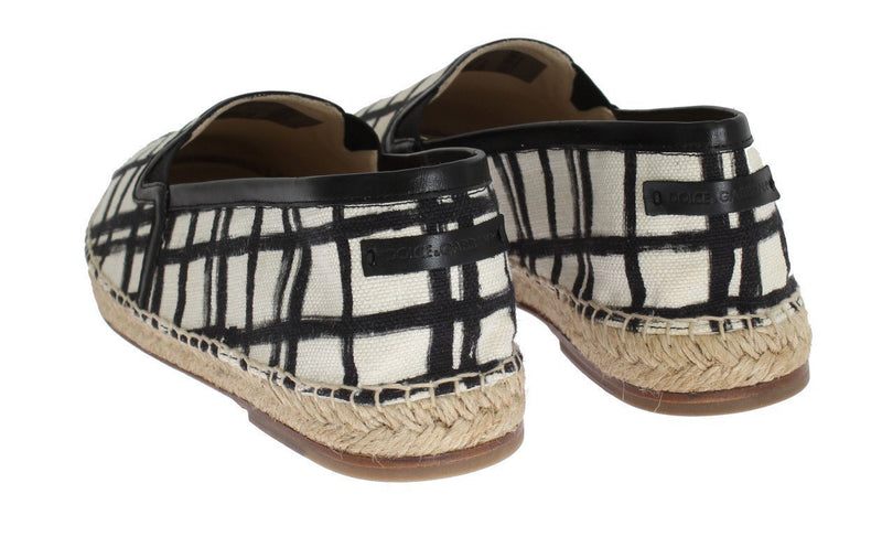 White Linen Checkered Logo Espadrilles