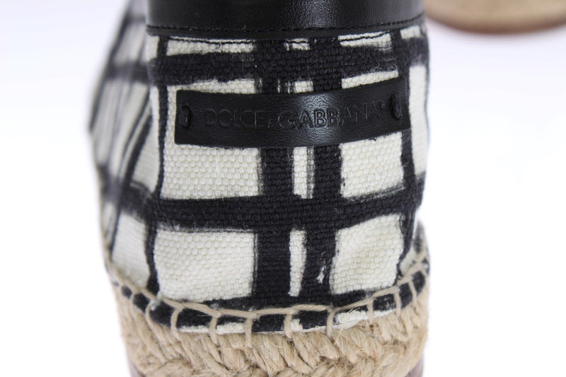 White Linen Checkered Logo Espadrilles