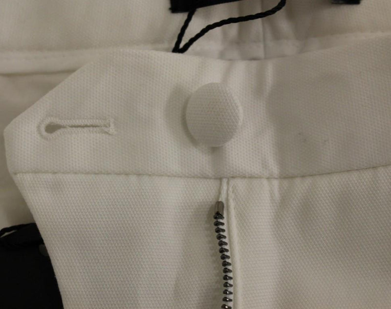 White Cotton Solid Pattern Dress Pants