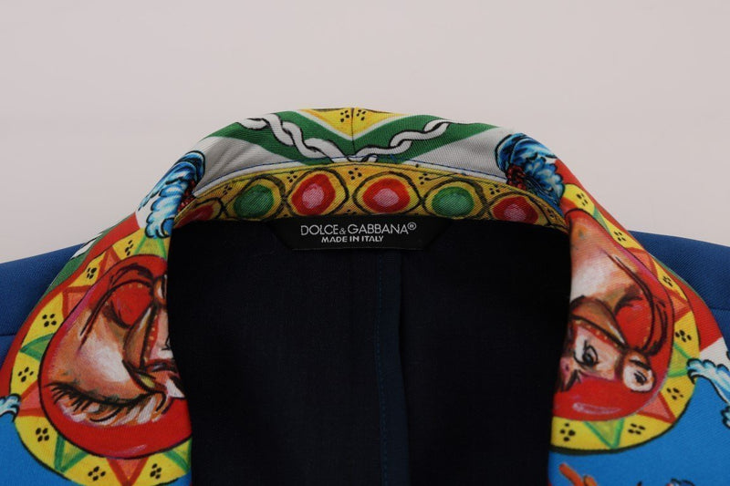 Multicolor Dragon Print Silk Slim Fit Blazer Jacket