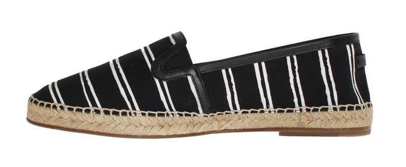 Black White Striped Canvas Espadrilles