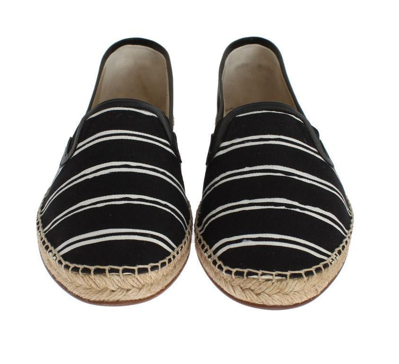 Black White Striped Canvas Espadrilles