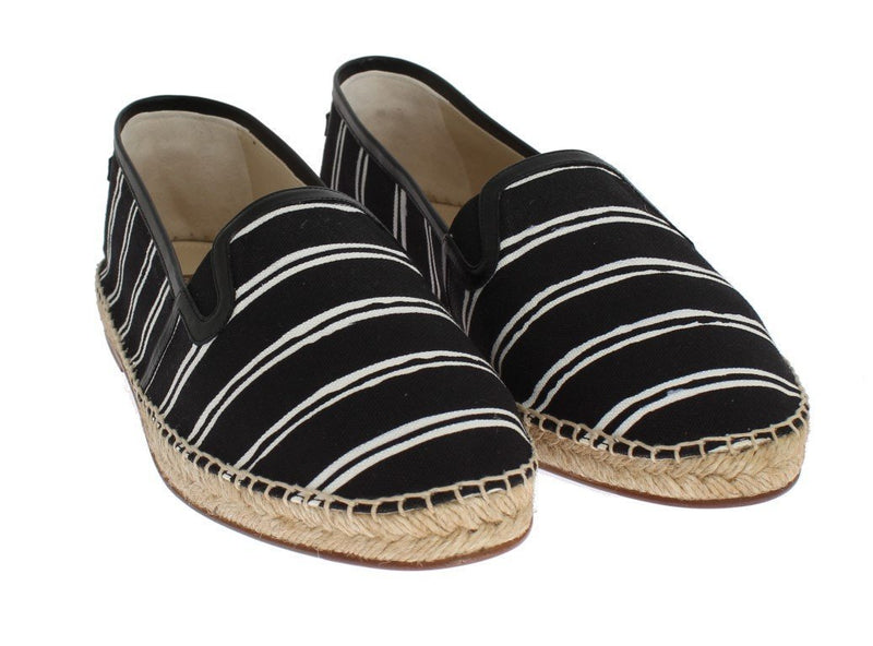 Black White Striped Canvas Espadrilles