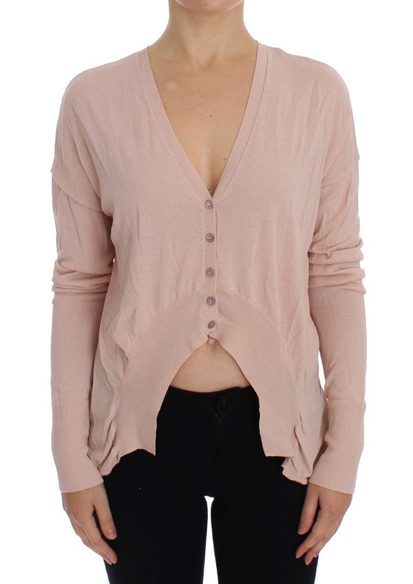 Light Pink Knit V-neck Cardigan Sweater