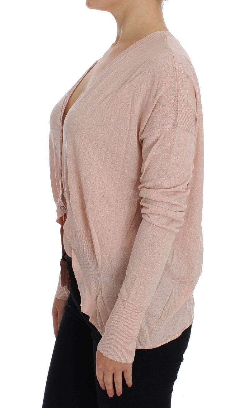 Light Pink Knit V-neck Cardigan Sweater