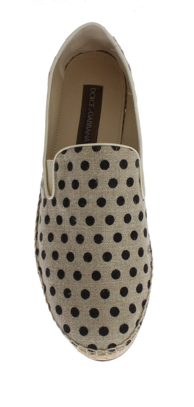 Beige Linen Polka Dot Logo Espadrilles
