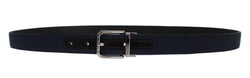 Blue Fabric Black Leather Silver Buckle Belt