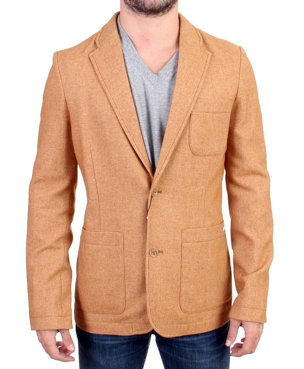 Beige Wool Blend Two Button Blazer