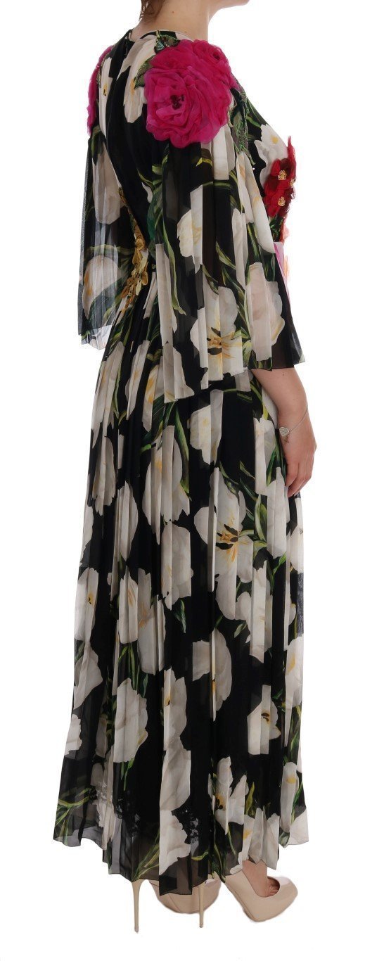 Black Silk Floral Tulip Dress