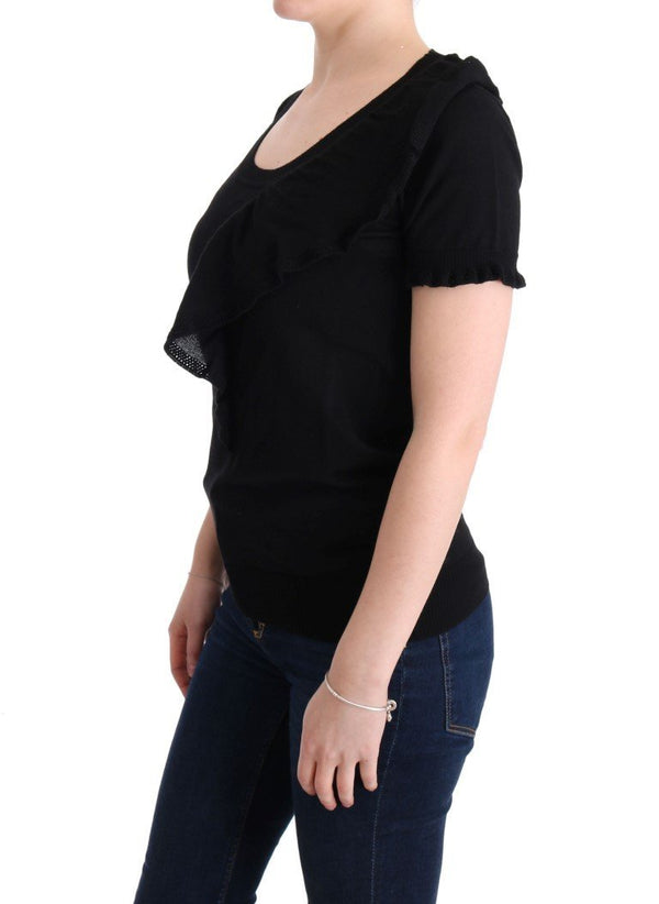 Black 100% Lana Wool Top Blouse T-shirt