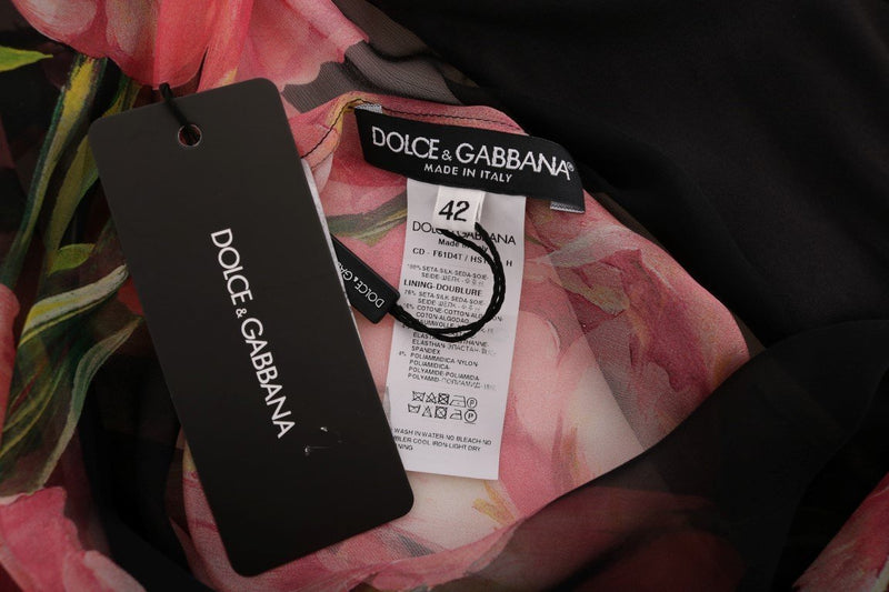 Black Pink Tulips Silk Dress