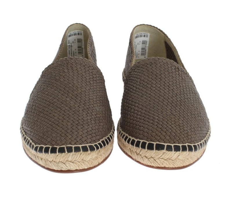 Gray Leather Woven Loafers Espadrilles