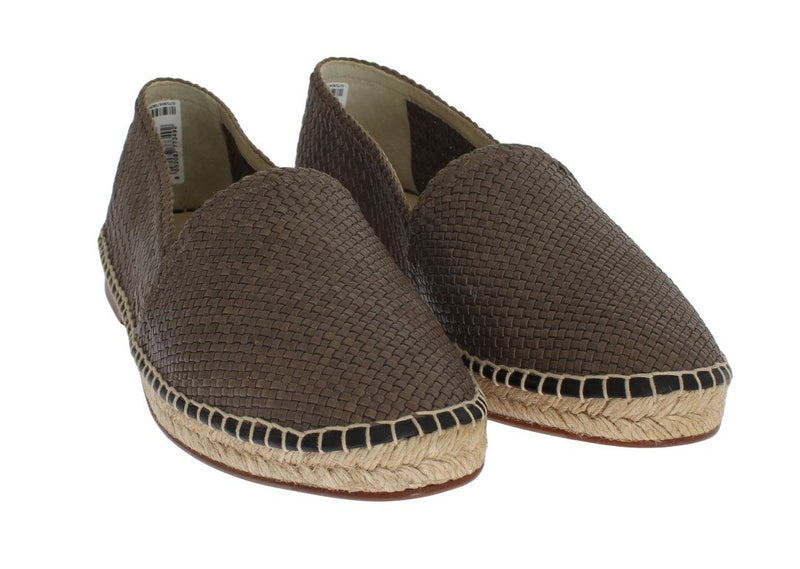 Gray Leather Woven Loafers Espadrilles
