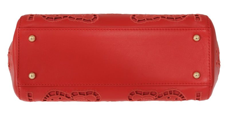 Red SICILY Floral Cutout Leather Bag