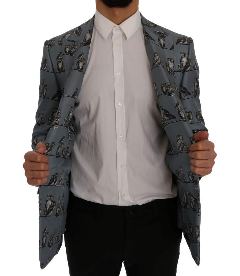 Blue Owl Print Slim Fit Blazer Jacket