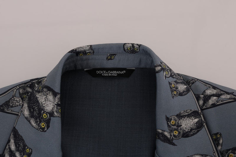 Blue Owl Print Slim Fit Blazer Jacket