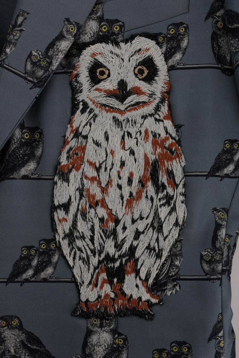 Blue Owl Print Slim Fit Blazer Jacket