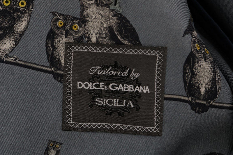 Blue Owl Print Slim Fit Blazer Jacket
