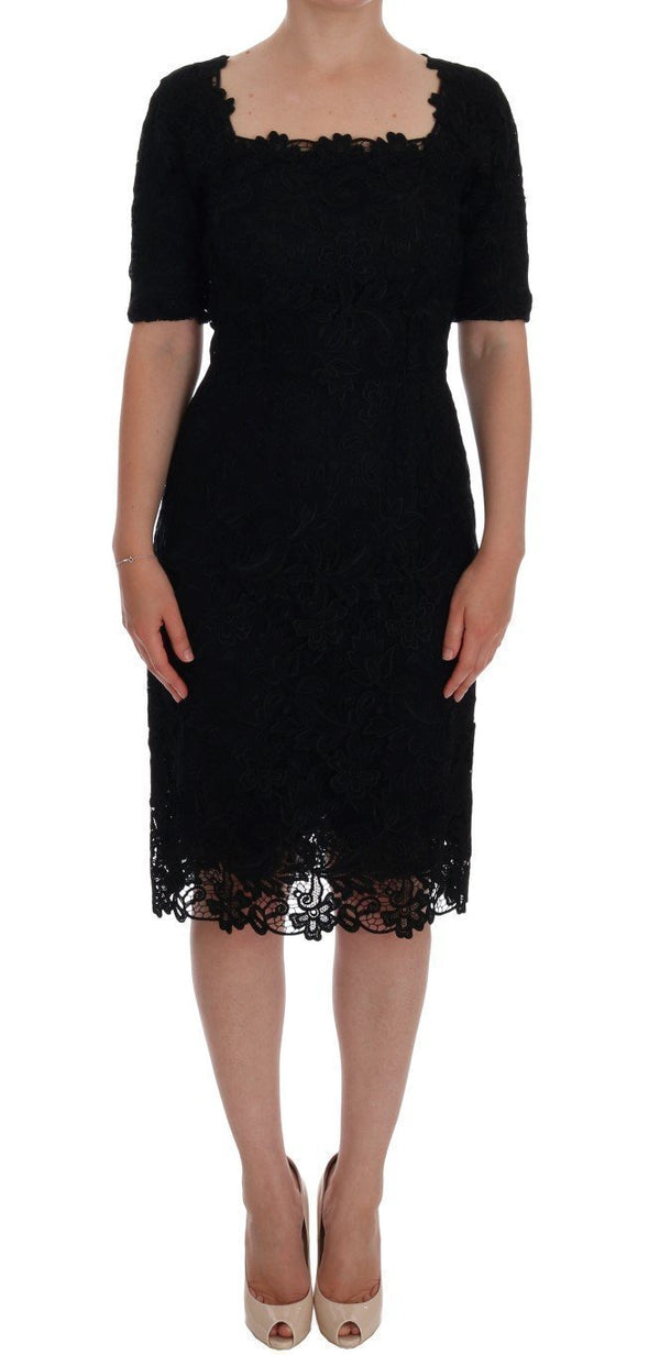 Black Floral Ricamo Sheath Dress