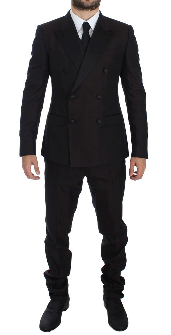 Purple Black Silk Slim 3 Piece Suit Tuxedo