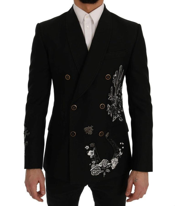 Black Floral Sequined Embroidery Blazer Jacket